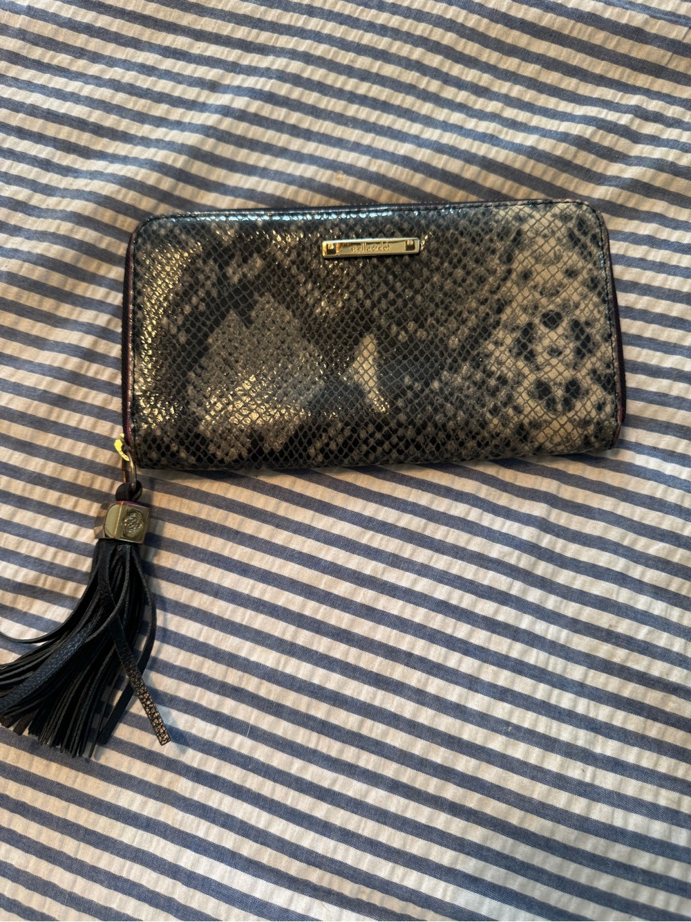 Stella & Dot Snake-Print Zip Around Wallet with Tassel